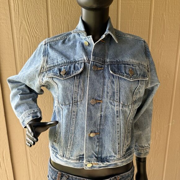 Vintage Arizona Jean Jacket Womens Medium Co Blue Jean Denim Trucker Stone Wash - Picture 1 of 6